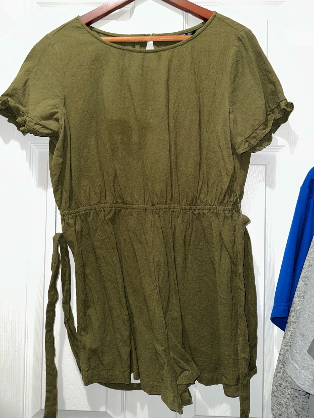 SHEIN Olive Green Short Sleeve Tie-Waist Jumpsuit Romper